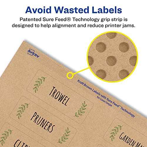 Avery Kraft Brown Rectangle Labels, Sure Feed Technology, 1.5" x 2.75", 500 Kraft Brown Labels, Print-to-The-Edge, Laser/Inkjet Printable
