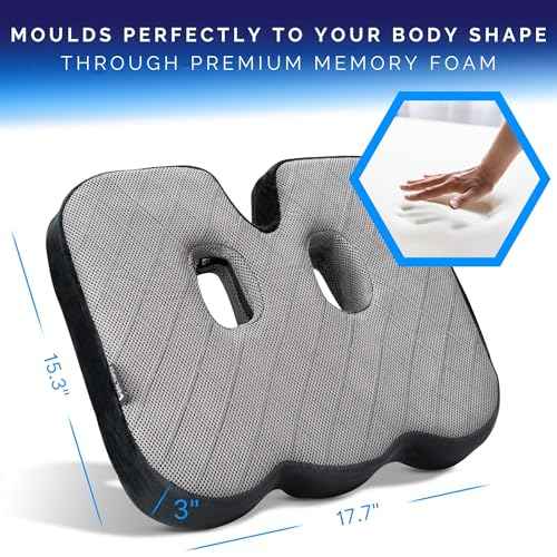 Healthfix¢ç Orthopedic Seat Cushion ? Ergonomic Memory Foam Coccyx Cushion with Washable Breathable Cover & Non-Slip Base ? Tailbone & Sciatica Pain Relief Pillow for Office Chair (Medium)
