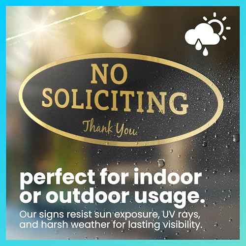 ExcelMark No Soliciting Sign for House or Business ? Durable Indoor/Outdoor Sign ? Easily Attach to Front Door - UV and Weather Resistant (Small - 2"x 5", Black with Gold Letters)