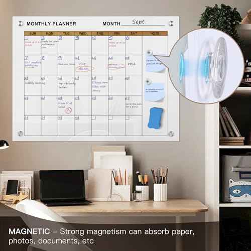 SELEAD Glass Calendar Magnetic White Board - 32x24 inches Large Dry Erase Board with Whiteboard Accessories, Planner Wall Decor Display Pizarra for Home School Office