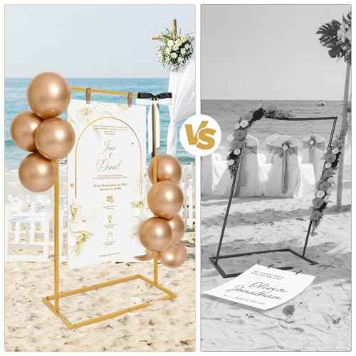 Wedding Welcome Sign Stand, 57¡±x31¡±x16¡± Heavy Duty Easel Stand for Sign with Balloons & Satin Ribbon & Leather Strap, Welcome to Our Wedding Sign Stand Holder for Seating Chart, Posters, and Decor (Golden, 57x31x16inch)