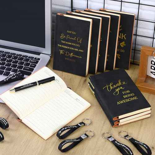20 Sets Employee Appreciation Gifts Bulk Thank You Gift Bags Motivational Notebooks and Ballpoint Pens Sets Inspirational Keychains for Coworker Staff Teacher Office Team, Black