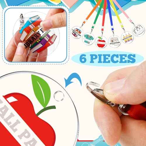 6 Set Acrylic Hall Pass Lanyards School Passes Unbreakable Cute Acrylic Hall Passes for Classroom School Supplies