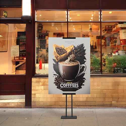 Heavy Duty Sign Stand, Floor Poster Board Stand, Adjustable Metal Sign Holder Height Up to 60 Inches and 180¡Æ Rotation Display Standing Pedestal for Board & Foam (Black-1PC)