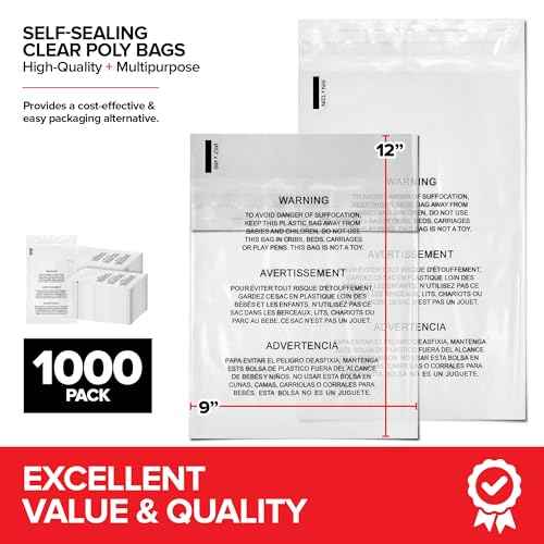 9¡± x 12¡± Self-Sealing Clear Poly Bags (1000 Pack), Packing Envelopes with Suffocation Warning for Shipping & Mailing Clothing and Toys, Small Business Supplies