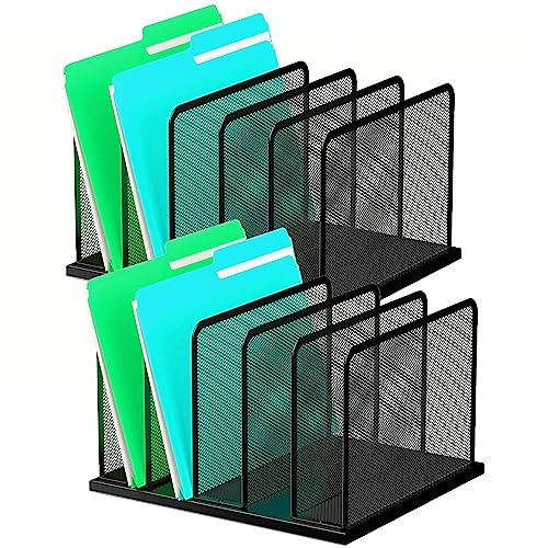Kuntine.B Desk File Organizer 5 Upright Mesh Desktop Organizer File Sorter Office Organization File Holder for Home, Office & Classroom, 2 Pack