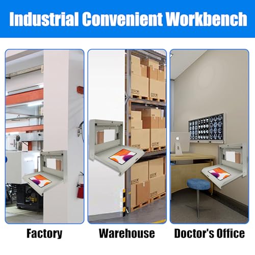 Wall-Mounted Folding Desk with Keyed Lock - Steel Floating Workbench