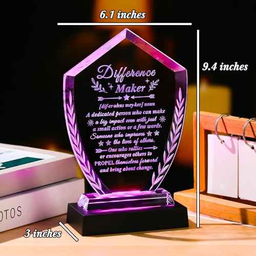 Difference Maker Gift for Women Men - Laser Engraved Crystal Definition Plaque, Inspirational Office Desk Decor for Teacher Nurse Mentor Boss, Appreciation Gifts for Retirement Promotion Recognition