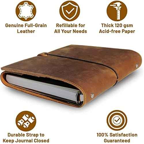 WANDERINGS A5 Leather Binder Journal ? Handcrafted 6 Ring Organizer with Pockets ? Leather Planner with Planner Inserts ? 52 Week Undated Calendar | A5 6 Ring Binder Filofax Compatible ? 6¡± x 8.5¡±