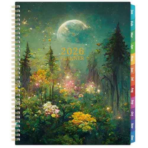 2026 Planner - 2026 Planner Weekly and Monthly, 9" x 11", Jan.2026 - Dec.2026, Planner 2026 Weekly and Monthly with Colorful Tabs, Strong Twin-wire, Back Pocket - Dreaming Moon