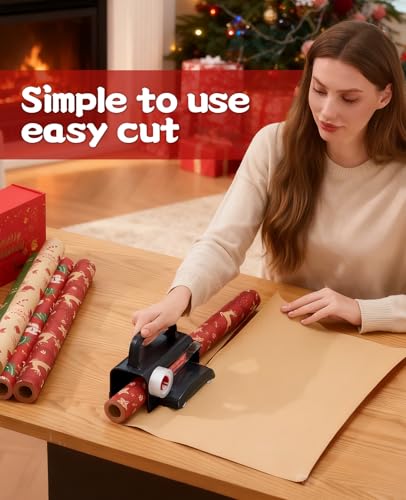 2-Pack Gift Wrapping Paper Cutter & Tape Dispenser Kit with Replaceable Blades