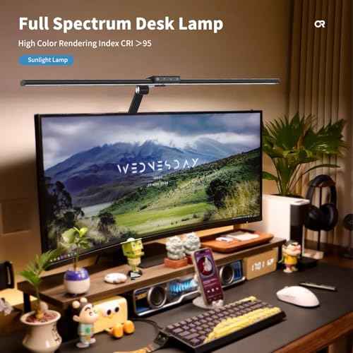 DS521SA Full Spectrum Desk Lamp ? Sun Lamp 18W Eye-Care Table Light, CRI£¾95, 4000K Color Temp, Stepless Dimming, Flicker-Free, Low Blue Light, Touch & Remote Control, for Study & Office