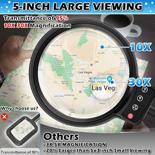 30X 10X Large Floor Magnifying Glass with Light and Stand,72 LED Flexible Gooseneck Floor Magnifying Lamp,2 in 1 Lighted Magnifiers for Close Work, Sewing,Crafts,Hobbies£¨Black£©