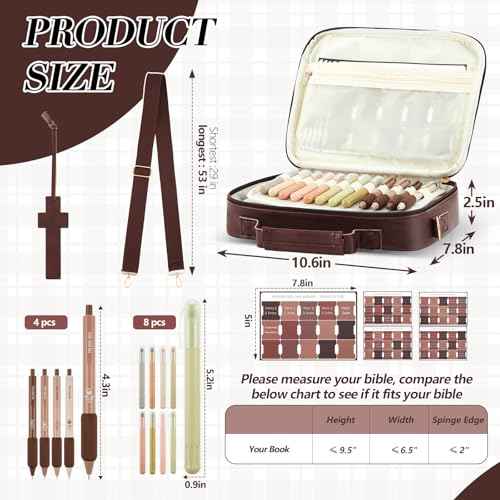 Bible Cover Case for Men, Large Leather Bag with Study Supplies, Journaling Kit Book Carrying Case with Highlighters Pens, Gel Pens, and Bible Tabs, Leather Bookmarks for Christian Chirstmas Gifts