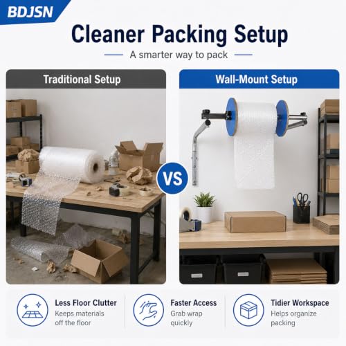 BDJSN 30cm Wall Mount Foam Wrap Roll Dispenser Galvanized Steel Packaging Holder