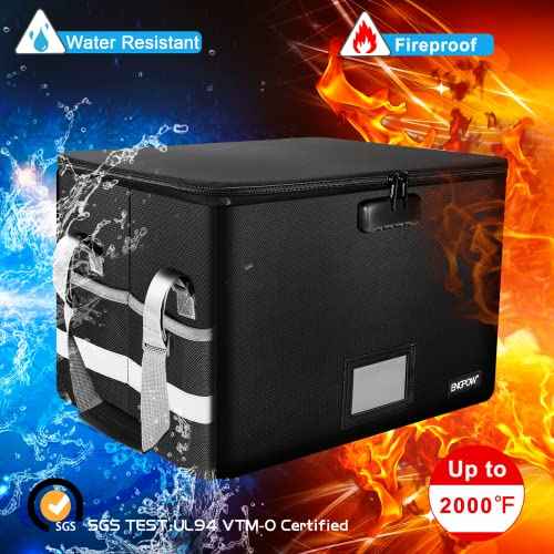 ENGPOW File Box with Lock,Fireproof Document Box with Zipper£¦Pockets,Collapsible File Organizer Filing Storage Cabinet with Handle,Portable Home Office Safe for Hanging Letter/Legal Folder,Black