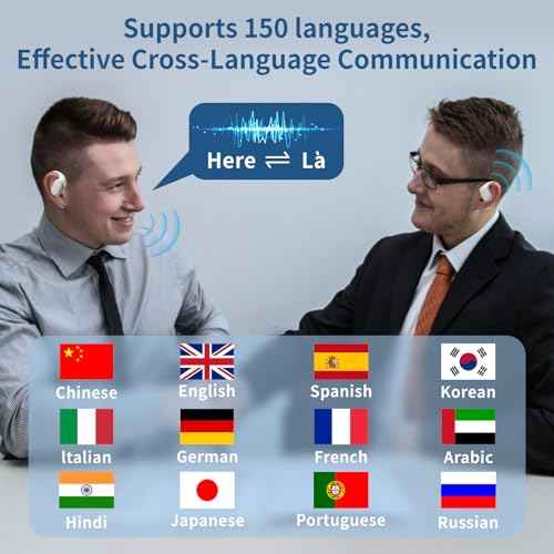 Ai Translation Earbuds Real Time, 150 Language Translator Device, Wireless Bluetooth Earbuds Over The Ear for Travel Business Learning, White, Noise Cancalletion, 28 Hours, Bluetooth 5.4