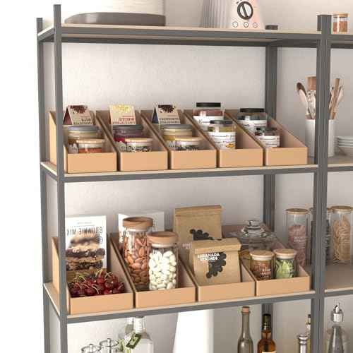 EXYGLO Cardboard Storage Bins 35 Pack, 12x6x4.5 Inch Cardboard Boxes, Corrugated Organizer Bins for Pantry, Shelves, Garage, Office, Shop, Brown