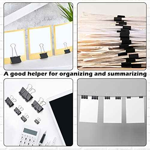 Yexiya 1000 Pcs Binder Clips Bulk Assorted Sizes Black Paper Clips Small Binder Clips Office Clips Bulk Mini Paper Clamps Multi Sizes for School Teachers Office Supplies (Multi Sizes)