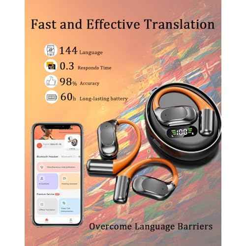 AI Translation Earbuds Real Time, 2025 Upgraded 3-in-1 translator device 144 Languages & Accents, 4 Translation Modes with APP£¬Fit iOS and Android, Ideal for Travel Business Learning£¬Gray Black