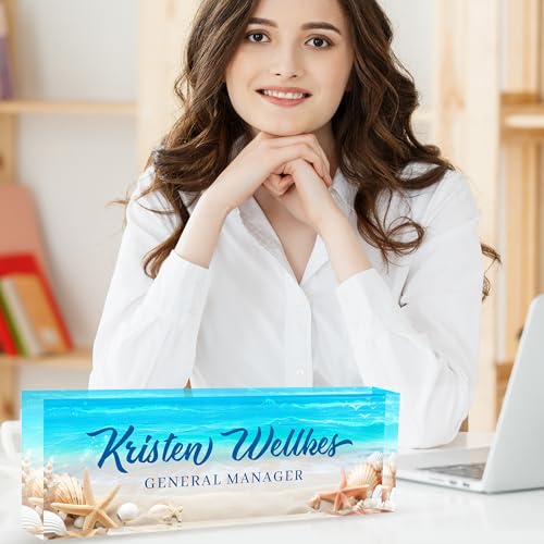 Personalized Office Name Plate - Custom Desk Sign for Teachers & Staff, Beach Date Design