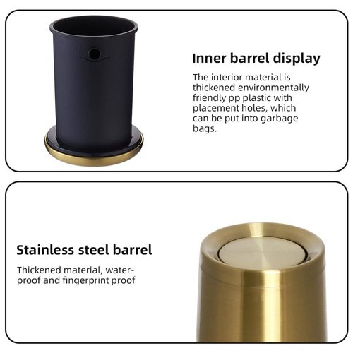 YOJIA 2.6Gal/10 L Gold Brushed Stainless Steel Trash Can with Swing Cover, Bathroom Trash Can with Lid, Garbage Can for Bathroom, Bedroom, Office, Hotel, Rest Room, RV (Gold)