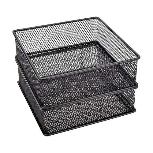 Annova 6x6x2 Inch Mesh Stackable Drawer Organizer Bins Set of 2 Black