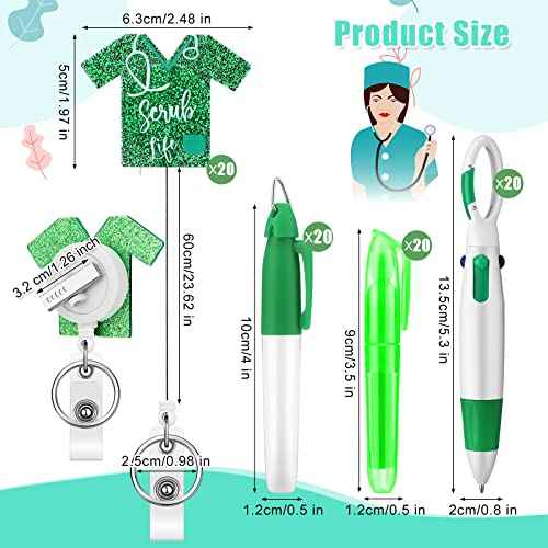 Sasylvia 80 Pcs Nurse Badge Reel Bulk Nursing Badge Accessories with Mini Highlighter Pen Marker Retractable Ball Pen Keychain Clip for Doctor Medical Assistant CNA Week Appreciation Gifts