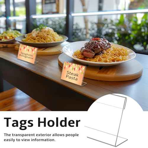 30 PCS Small Acrylic Sign Holder 3.5" x 2", Mini Acrylic Food Sign Labels for Party Buffet, Retail Price Display Holder, Clear Plastic Table Counter Top Stand for Place Cards, Name Card, Wedding Signs