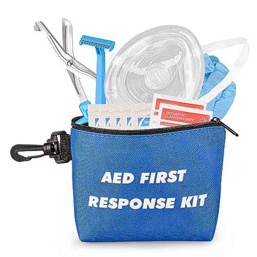 AED First Responder Kit with CPR Rescue Mask, Disposable Razor, EMT Trauma Shears, Gloves, Gauze Pads, Antiseptic Wipes for AED Training, CPR AED First Aid Accessory Kit with Blue Nylon Bag