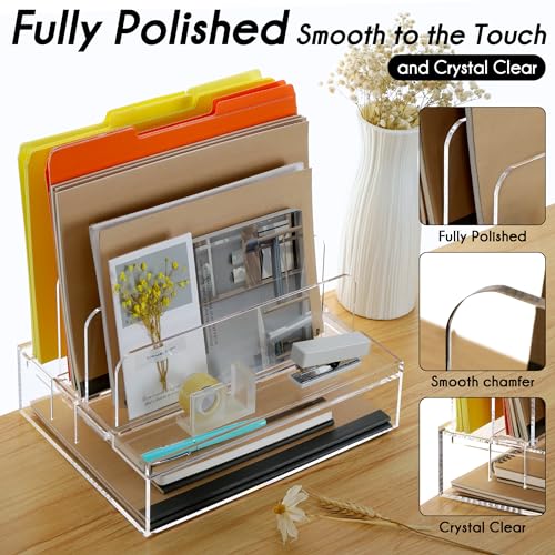 DINGHUO Desk Organizers and Accessories, Acrylic File Folder Rack with 3 Vertical File Holder, Letter Size Paper Tray Office Supplies Storage for Home Office, -1 Pack