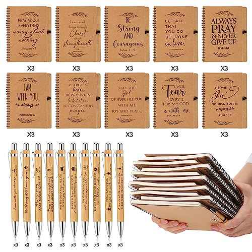 Kosiz 60 Pcs/30 Set Christian Gifts Bulk Include Spiral Notebook and Bible Ballpoint Pen Christian Notebook Religious Prayer Journal Christmas Church Gift for Women Men Pastor Sunday School Teacher