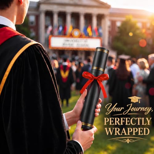 Black Diploma Certificate Scroll Tube Holder 12.6 x 2 x 2 inches with Gold Foil - Classic Design