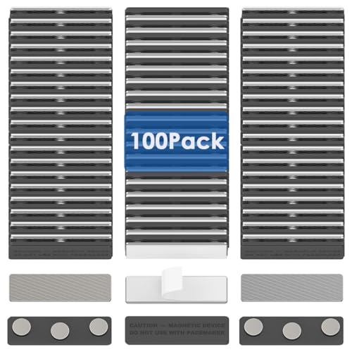 Name Tag Magnets 100 Pack, Magnet for Nametags Magnetic Name Badge Holders, Magnetic Tag Adhesive Backing with 3 Neodymium Magnets (1.76 x 0.5 inches,Black)