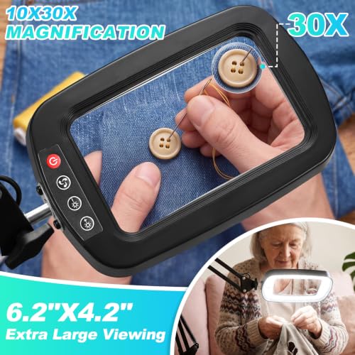 Black 12X 30X Magnifying Glass with Light, Stand & Clamp - Large Desk Lamp