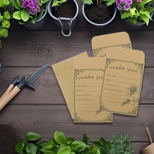 Seed Saving Envelopes 100 Pack with Clear Window, 4.72 x 3.15 Inch Kraft Storage Bags