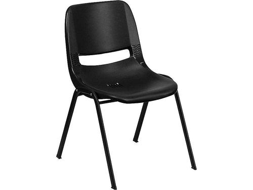 Flash Furniture HERCULES Series 880 lb. Capacity Black Ergonomic Shell Stack Chair with Black Frame