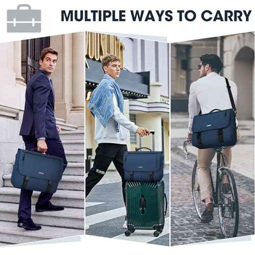 RAINSMORE Messenger Bag for Men Messenger Bag 15.6 Inch Water Resistant Laptop Bag Casual Satchel Bags for Men Large College Computer Bag Office Work Briefcase Fashion Crossbody Shoulder Handbag, Blue