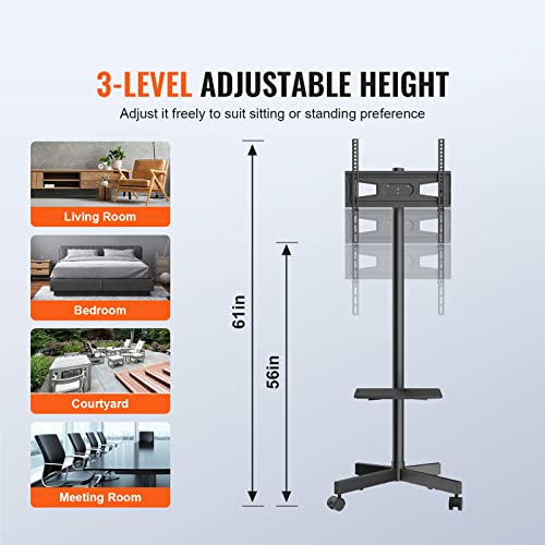 VEVOR Mobile TV Stand with Wheels 23-60" TV, Adjustable Height, 88 lb, Tray Option Included