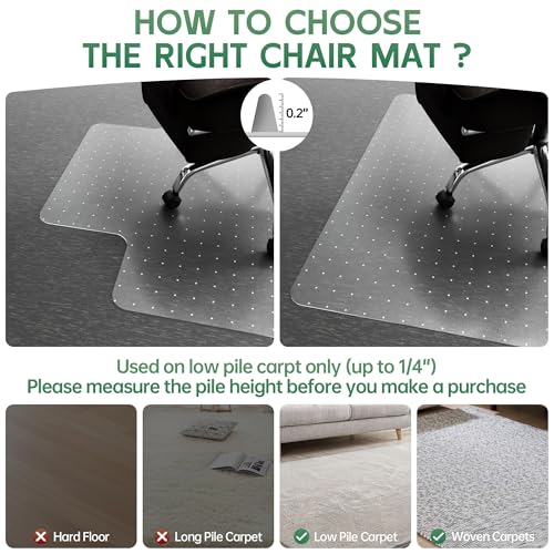 Office Chair Mat for Carpet - Clear Thick Desk Chair Mat for Carpet Plastic Floor Mats for Rolling Work and Gaming Chairs with Studs for Low Pile, Flat and No Carpeted Floors