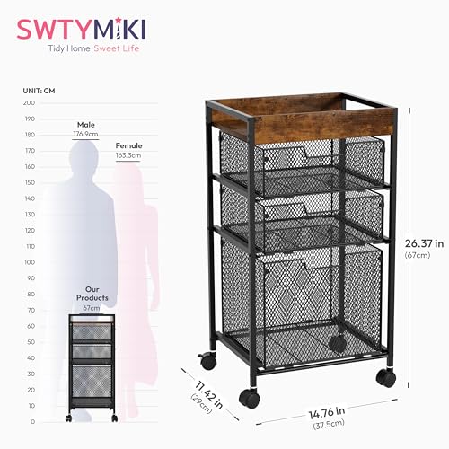 Rolling File Cart with Drawers - 4-Tier Espresso Under-Desk Mobile Office Organizer