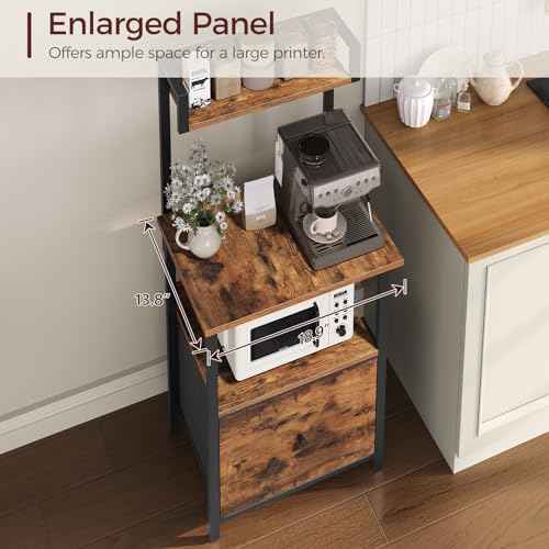 Printer Table with Storage, Home Printer Stand with File Cabinet, Fits A4/Letter Size Files, Printer Cabinet with Large Tabletop, Display Shelf, for Home Office, Rustic Brown PTHR3501