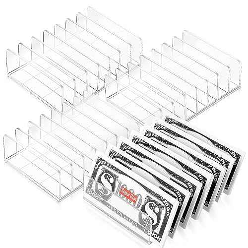 Geetery 4 Pcs Acrylic Cash Tray for Cash Stuffing Mail Sorter Organizer Clear Desk Envelope Organizer for Sorting Mail Envelope Bill Business Card Eyeshadow Palette(7 Slot)