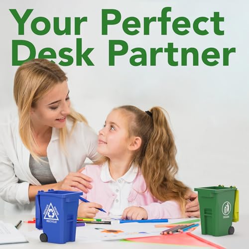 Wiosi Mini Trash Can and Pen Holder with Recycling Bin - Blue-Green, 5"
