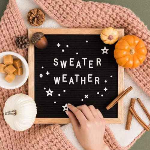 Felt Letter Board, 10x10 inches, Changeable Wooden Message Board Sign, Wood Frame, Wall Mount, with Display Stand (Black)
