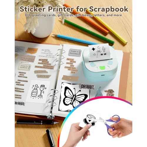 Sticker Printer, PrintPods Mini Printer, Bluetooth Portable Sticker Maker with 3 Rolls Paper, Print Pod Inkless Thermal Printers for iphone, Impresora Port?til for Notes, Journal, DIY, Kids Gift