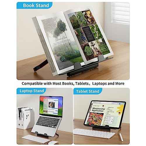 Laptop Table with LED Desk Light, SAIJI Laptop Stand for Bed, Height Adjustments Bed Desk with Book Stand for Reading Writing Drawing (Black)