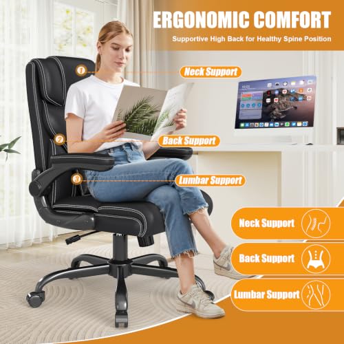 Executive Office Chair with Flip-Up Armrests – Ergonomic Mid-High Back Desk Chair