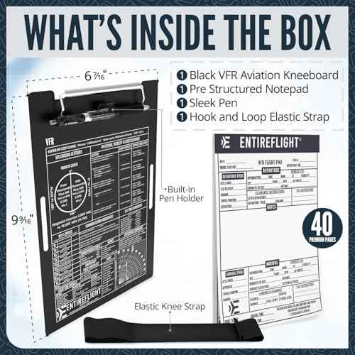 EntireFlight - Aviation Pilot Kneeboard VFR Black with Structured Notepad, Pilot Gear & Flight Bag Accessory, Airplane Grade Aluminum, Elastic Knee Strap & Pen Included for Pilots