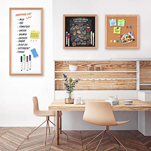 Magnetic Dry Erase White Board/Chalkboard/Cork Board, 3 in 1 Combination Board with Real Natural Wood Frame, 12" X 12" and 24" X 12"¡¦